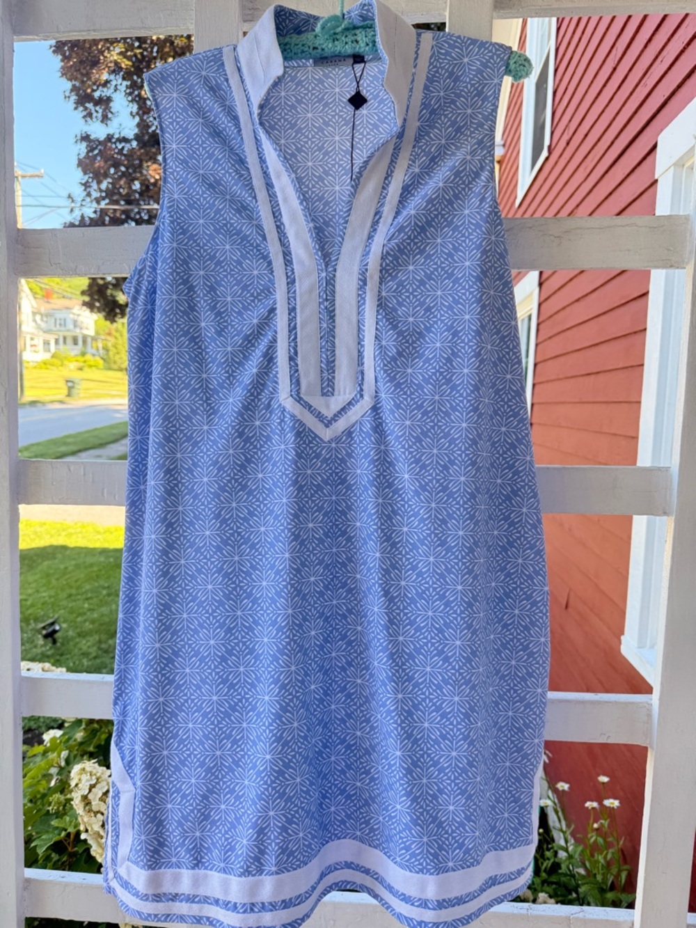 Cabana Life Light Blue & White Sleeveless V-Notch Midi Dress